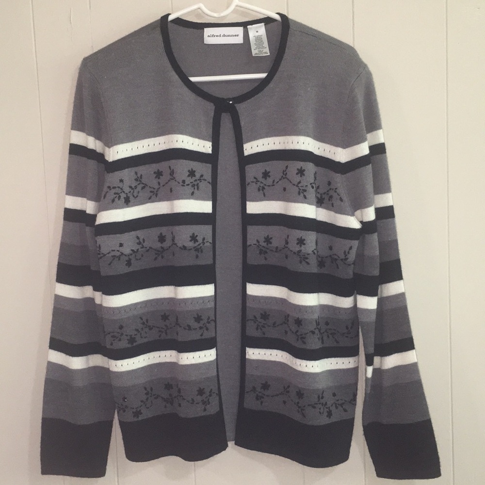 Alfred Dunner Embroidered Beaded Striped Sweater